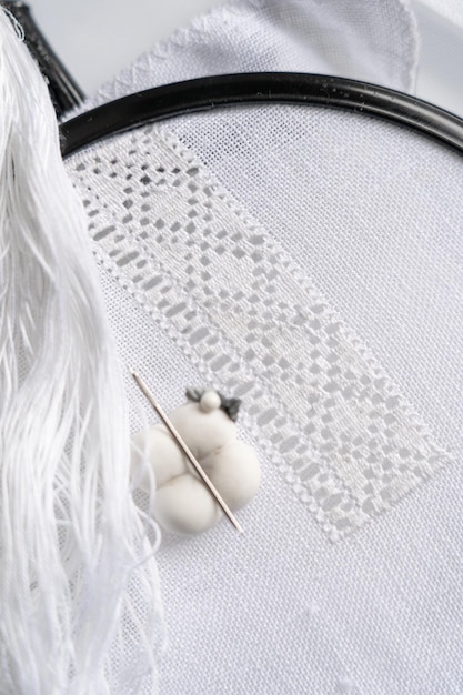 Artist brodând un model